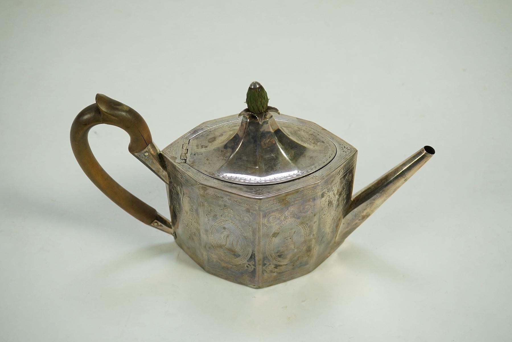 A George III octagonal silver teapot, by Hester Bateman